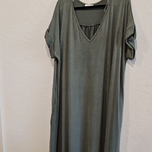 Women's Olive Green V-Neck Dress